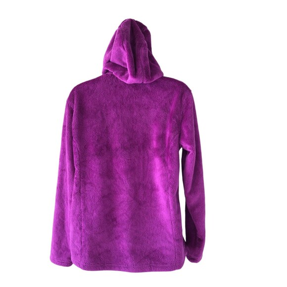 MARMOT Polartec Women Fluffy Fleece Jumper Large Full Zip Neon Purple Hooded - Picture 3 of 10